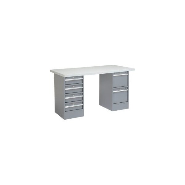 Global Equipment 60 x 30 Pedestal Workbench - 6 Drawers, Plastic Laminate Square Edge - Gray 319043 - main